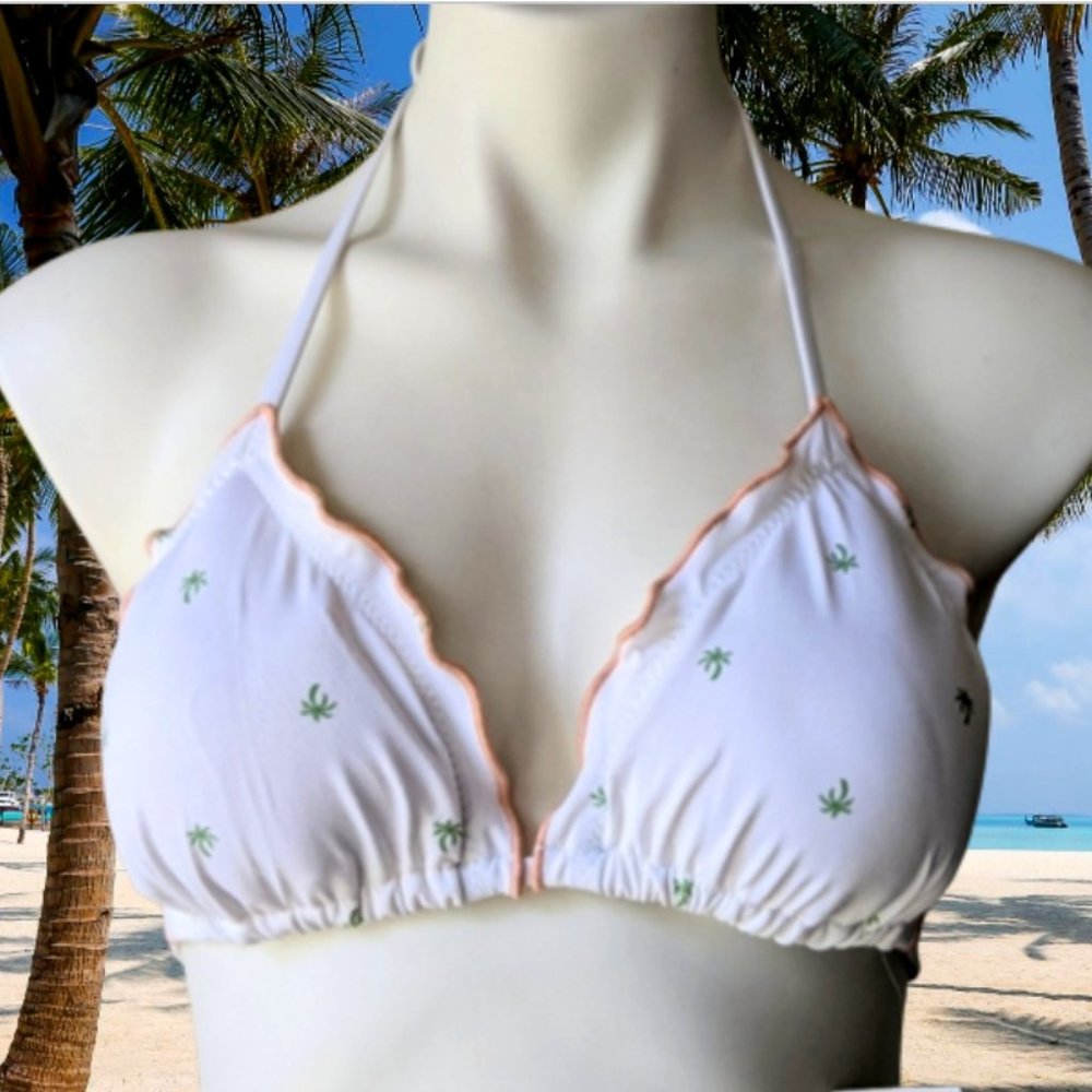Eberjey Palm Print Dakota Ruffled Triangle String Bikini Top L NWT